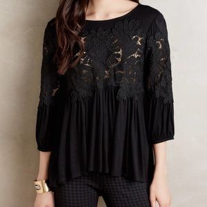 Anthropologie Black Lace Embroidered Deletta Top
